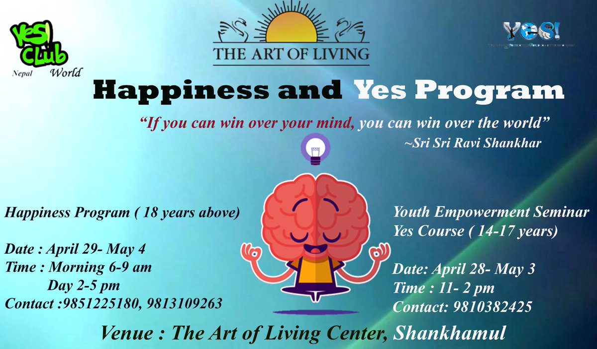 perbeteshor's tweet photo. Get yourself ready for Happiness program and SEE students for Youth Empowerment Seminar (YES) π >>>>
#RegisterYourself
#HappinessProgram
#YesCourse
#SEEStudent https://t.co/N6BLLi10dW