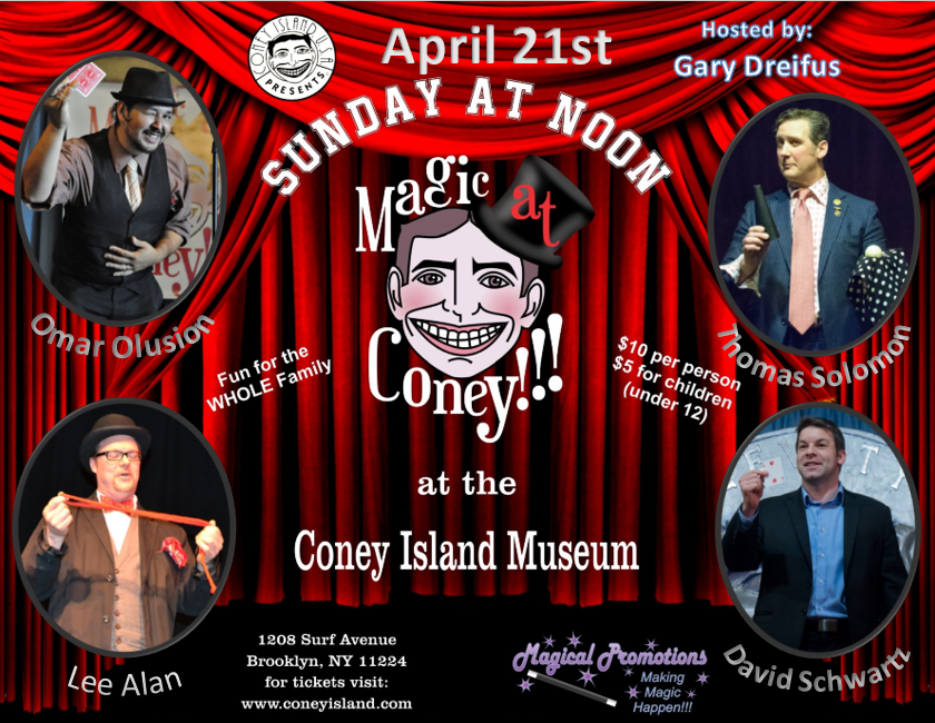 coneyislandusa's tweet photo. Family fun at @MagicAtConey!!! today at 12pm! $10 adults, $5 kids (under 12). Info and tickets at: https://t.co/Z5GeZ1TBrP https://t.co/5fDOCGnIYX