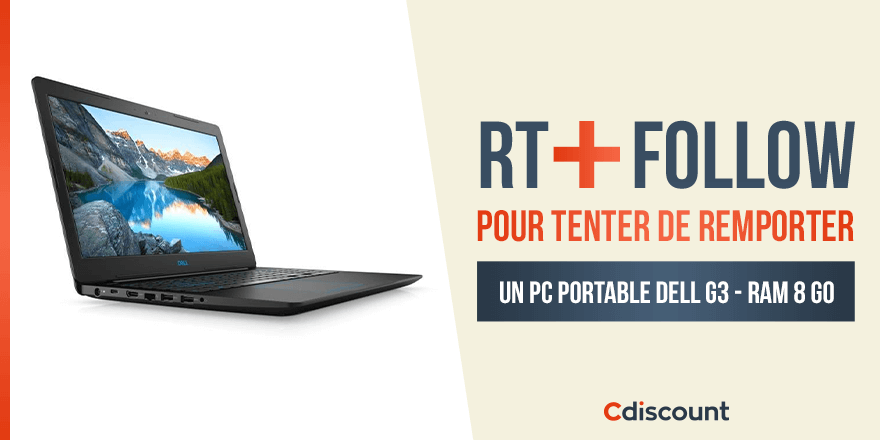 🎁 #Concours

👉 Tentez de remporter un PC Portable - DELL G3 15 3579 - 15,6" FHD - Core i5-8300H - RAM 8 Go - Stockage 1To + 128Go SSD - NVIDIA GTX 1050 4Go : bit.ly/2KKqne1 !

🔸 Pour tenter votre chance : 
RT + Follow <a href="/Cdiscount/">Cdiscount</a>

TAS 25/04