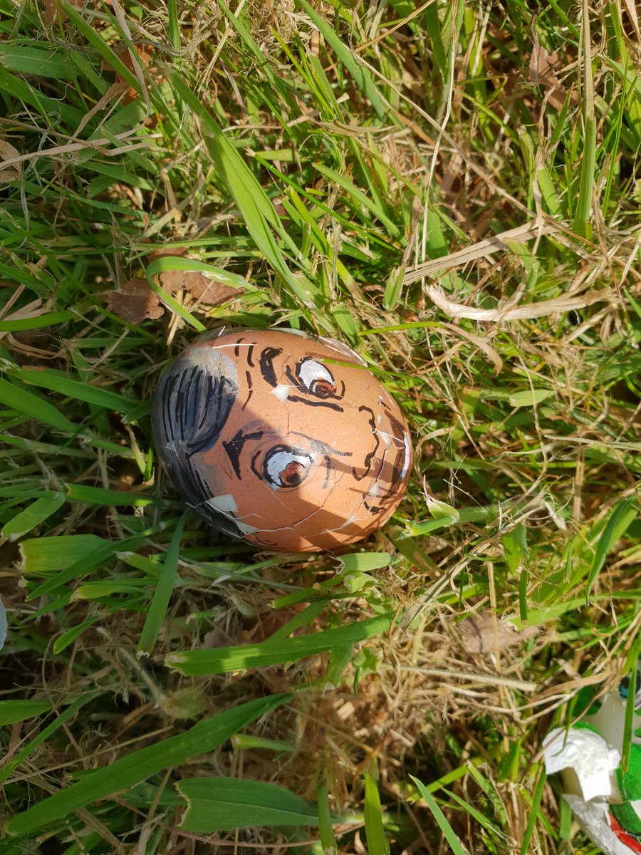 shattered remains of Mario, Yoshi, Kirby and Nigel from #easter #eggrolling #SuperSmashBros #EasterSunday #decoratedegg