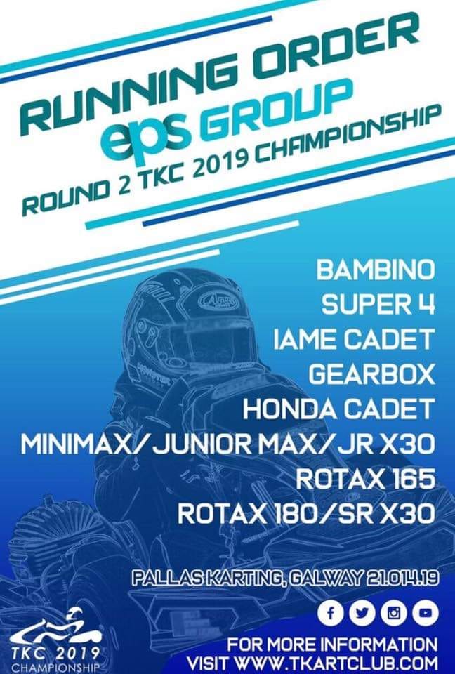 Pallaskarting's tweet photo. The running order for Round 2 of the Tullyallen Kart Club Championship at Pallas Karting today in #Tynagh, Easter Sunday 21st April 2019.
Good luck to all.
Great entry, great weather & great #kart racing assured.
Free Entry for spectators, come on down and enjoy the fun. https://t.co/LKusDY7Z8t