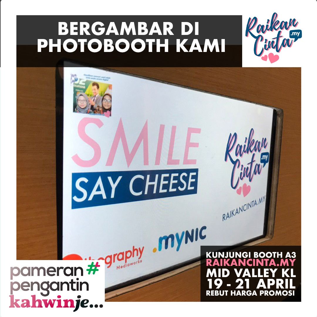 jomgo2my's tweet photo. Bergambar sepuasnya dengan photobooth kami. Print on the spot dan bawa pulang gambar anda. Dapati di Pameran Pengantin KahwinJe 2019 di Mid Valley 19-21 April 2019. 
https://t.co/DoGgavucoG
#raikancinta #go2cinta #cintadigital #kahwinje #kahwin #wedding #weddingfair #nikah https://t.co/0A6v0z5gdM