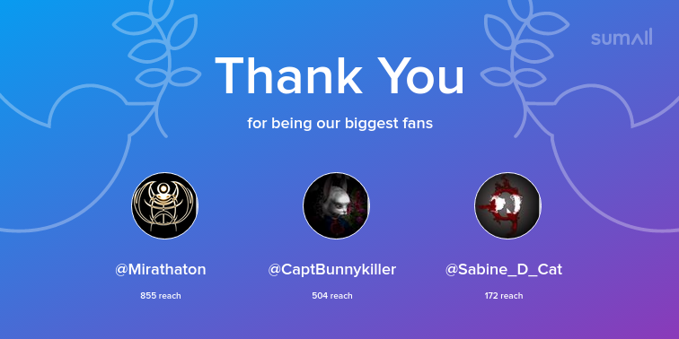 WatchDono's tweet photo. Our biggest fans this week: @Mirathaton, @CaptBunnykiller, @Sabine_D_Cat. Thank you! via https://t.co/7wpz4HZ8AH https://t.co/nm7xJ0KJU3