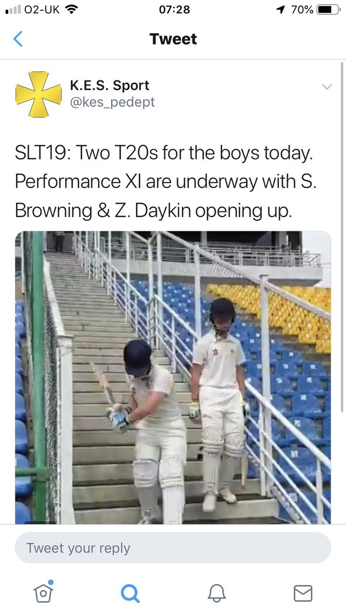 Great to see Zach &amp; Shaun from <a href="/berkswelljunior/">Berkswell CC Juniors</a> <a href="/Berkswell_CC/">Berkswell CC</a> safe, well and playing a game at Pallekele International stadium in Sri Lanka today. 
They put on a 100 opening partnership with Zach getting 47 and Shaun 63. 🏏♥️