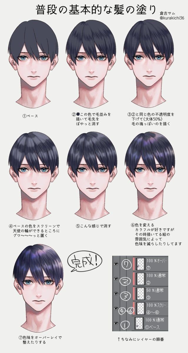 お絵かき図鑑 カッコイイ男性キャラに似合う リアル寄りの髪の毛の塗り方メイキングです 髪の毛を柔らかく表現するための塗り方を学ぶと いつもよりイケメン度もアップするかも T Co Crdfxfbhu3 倉吉サムさんに記事掲載許可を頂いております