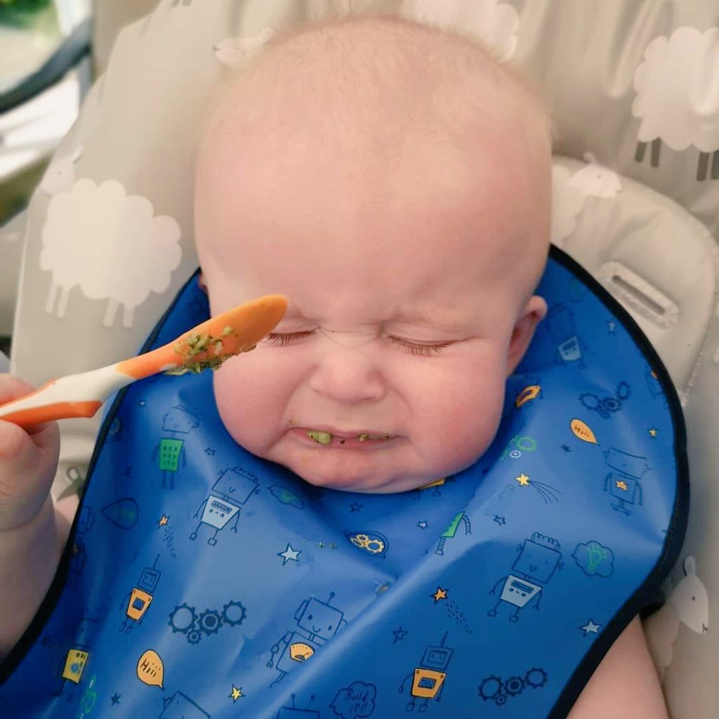 locke_james's tweet photo. Arthur was thrilled to bits with his first taste of broccoli 😂🤢 #babyledweaning #firsttastes https://t.co/W9BXv0Blmu