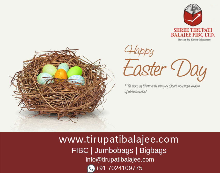 STBFIBC's tweet photo. Shree Tirupati Balajee Fibc Ltd wishes you a joyous and sweet #Easter.
#fibc #jumbobags #bigbags #exporter #importer #PPBags #ibc #infrastructure #container #fourloopbags #bags #wovenbags #PPWovenSacks #WovenSacks #stbfibc #shreetirupatibalajee #india #betterbyeverymeasure https://t.co/XXQ7NXtyL4