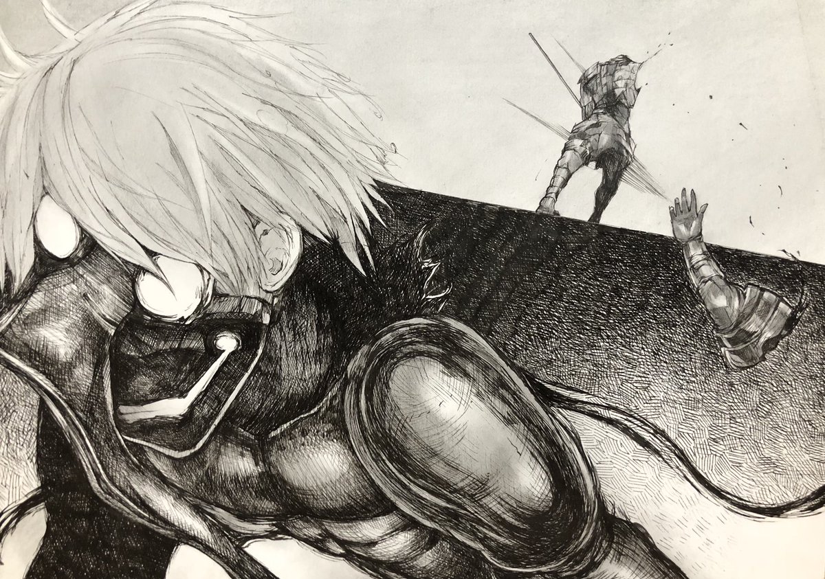 亜門さんとの最終決戦「秋雨」の百足金木描きました😊背景のかけ編みを