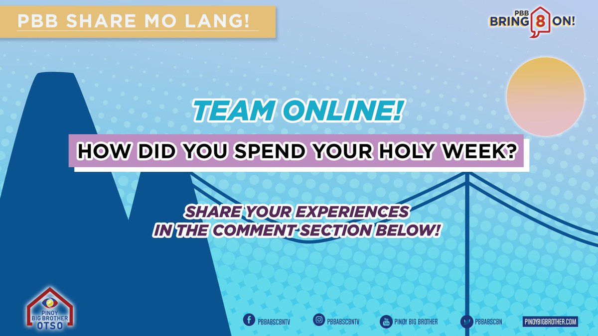 PBBabscbn's tweet photo. We missed you, Team Online! 🙌

Kumusta ang naging Holy Week ninyo? I-tweet ninyo na ‘yan sa amin dahil babasahin natin ‘yan mamaya sa PBB Bring 8 On! ✨ Stay tuned! 😉

#PBB8GoldenCircles https://t.co/iGTzWFUUJX