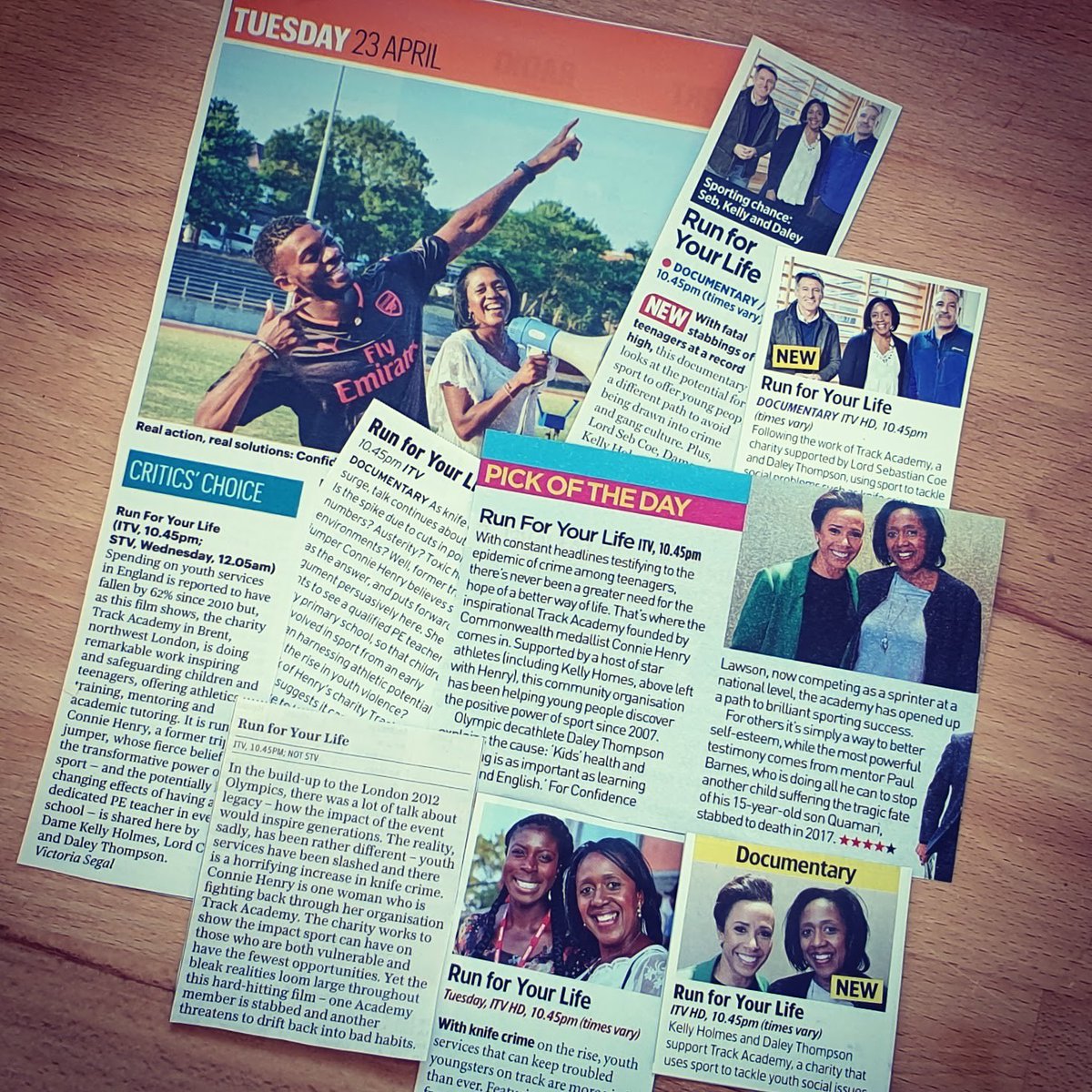 TrackAcademy's tweet photo. Great to see Run For Your Life featured in lots of listings this weekend, including Critics' Choice in the Sunday Times! Make sure you tune in on Tuesday at 10.45pm on ITV to see how Track Academy supports young people through sport, mentoring and education 😀 https://t.co/a38bLGRXlE
