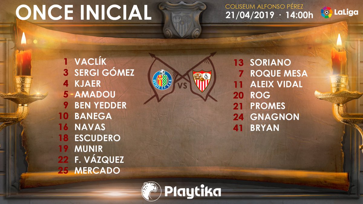 🚨 XI del #SevillaFC 🆚 <a href="/GetafeCF/">Getafe C.F.</a> 

Vaclík - Mercado, Kjaer, Sergi Gómez, Escudero - Jesús Navas, Banega, Amadou, Franco Vázquez - Munir y Ben Yedder.

#GetafeSevillaFC
#vamosmiSevilla #WeAreSevilla