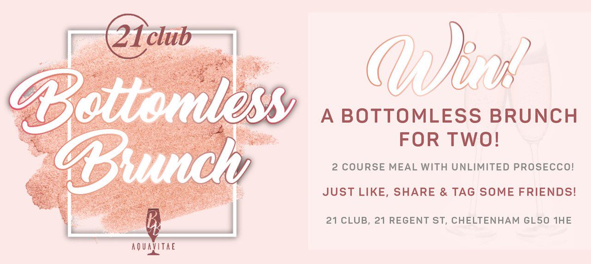 aquavitaechelt's tweet photo. WIN A BOTTOMLESS BRUNCH FOR TWO! π Win a 2 Course meal with unlimited Prosecco for a whole 2 hours! πΎ Simply like this post, share it and tag some friends! π Winner selected at random - ts&cs apply #ProseccoForDays #Cheltenham https://t.co/vAlEw78pfm