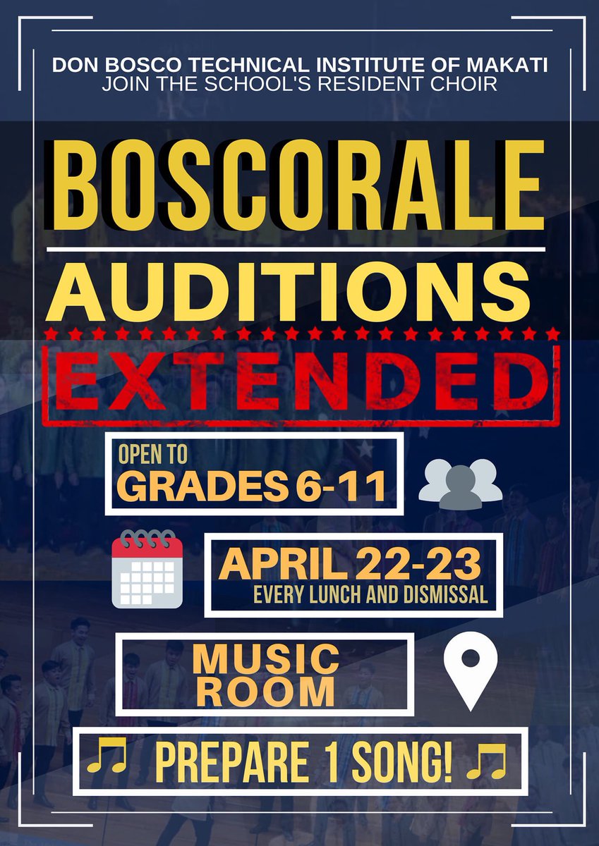 Boscorale's tweet photo. Hey! Guess what? We are extending our auditions! Please read post for details! See you there! https://t.co/2DrLtX5OXD