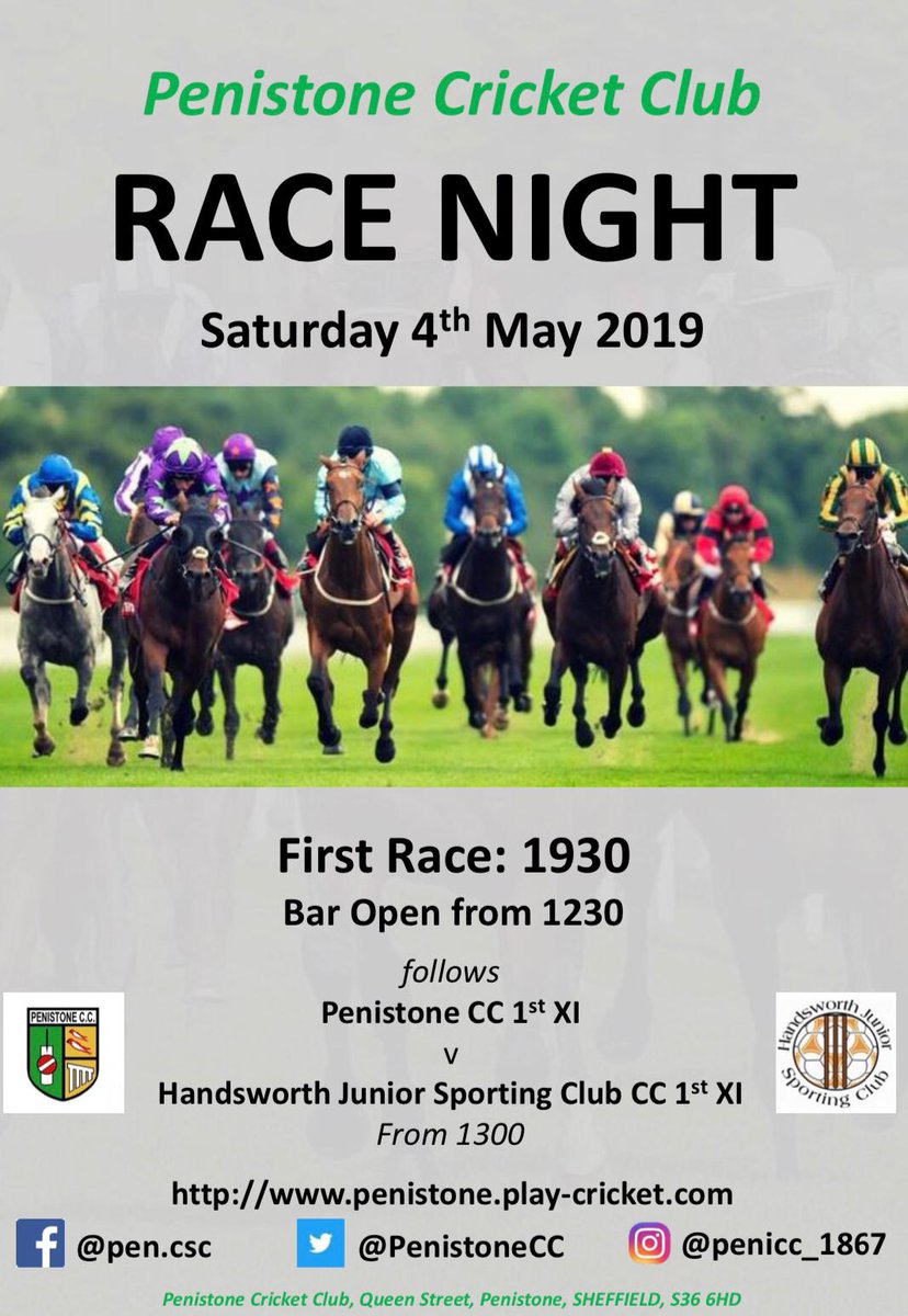 🏇 💵 🐴 || R A C E  N I G H T || 🐴 💵 🏇
Come and join us for our first social event of the 2019 season in our newly refurbished clubhouse. Saturday 4th May with the first race at 1930 following our first team fixture against Handsworth Junior Sporting Club. Bar open from 1230.