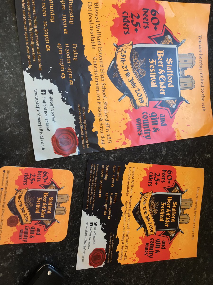Publicity material has arrived and is starting to go out across Stafford and neighbouring areas... please get the message out there!!!! 
we need as many people through the doors as possible over the three days, we all want a CAMRA event in Stafford... !!!! 🍺