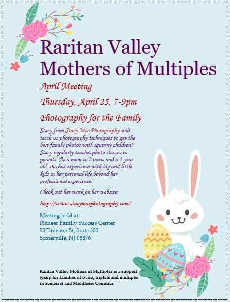 RVMOMs's tweet photo. Join us for our April meeting in Somerville with @stacymaephotography teaching us photography tips!
#rvmoms #multiples #twins #triplets #nj #somersetconj https://t.co/CsHyjNvTqR
