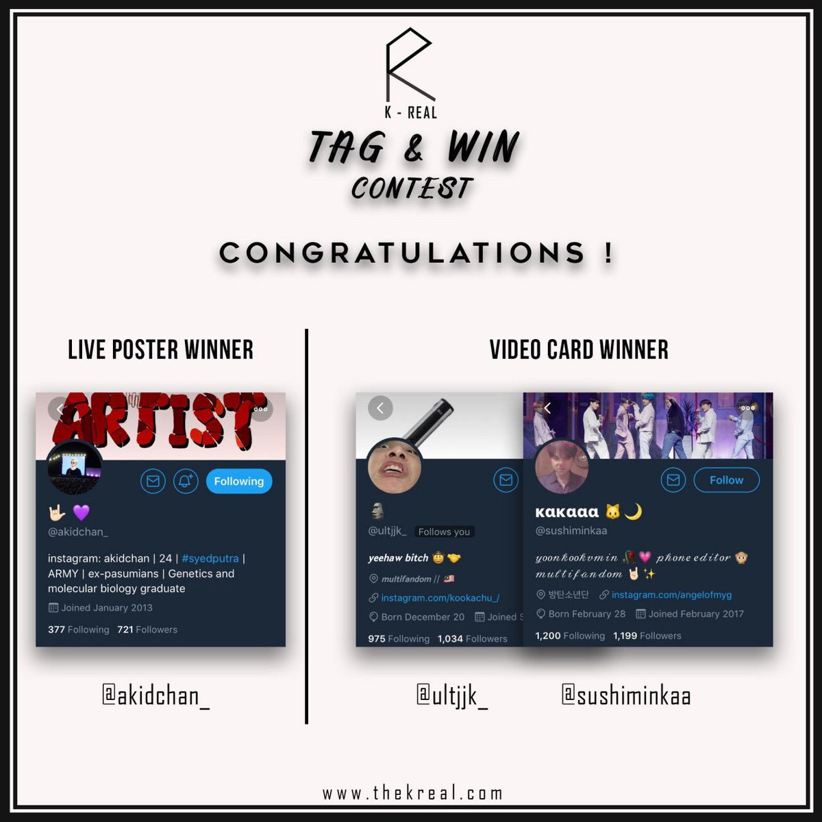 KRealistic_'s tweet photo. Congratulations to the Winners:

Video Card Set:
- @ultjjk_
- @sushiminkaa
- @chan_w000
- @raeun_
- @_nuraliaa_

LP Set:

- @akidchan_
- @farhanaizzatx

Kindly dm us your full details within 24 hours. No details receive by the time given we will choose the new winners. https://t.co/7Zi7zj0ATt