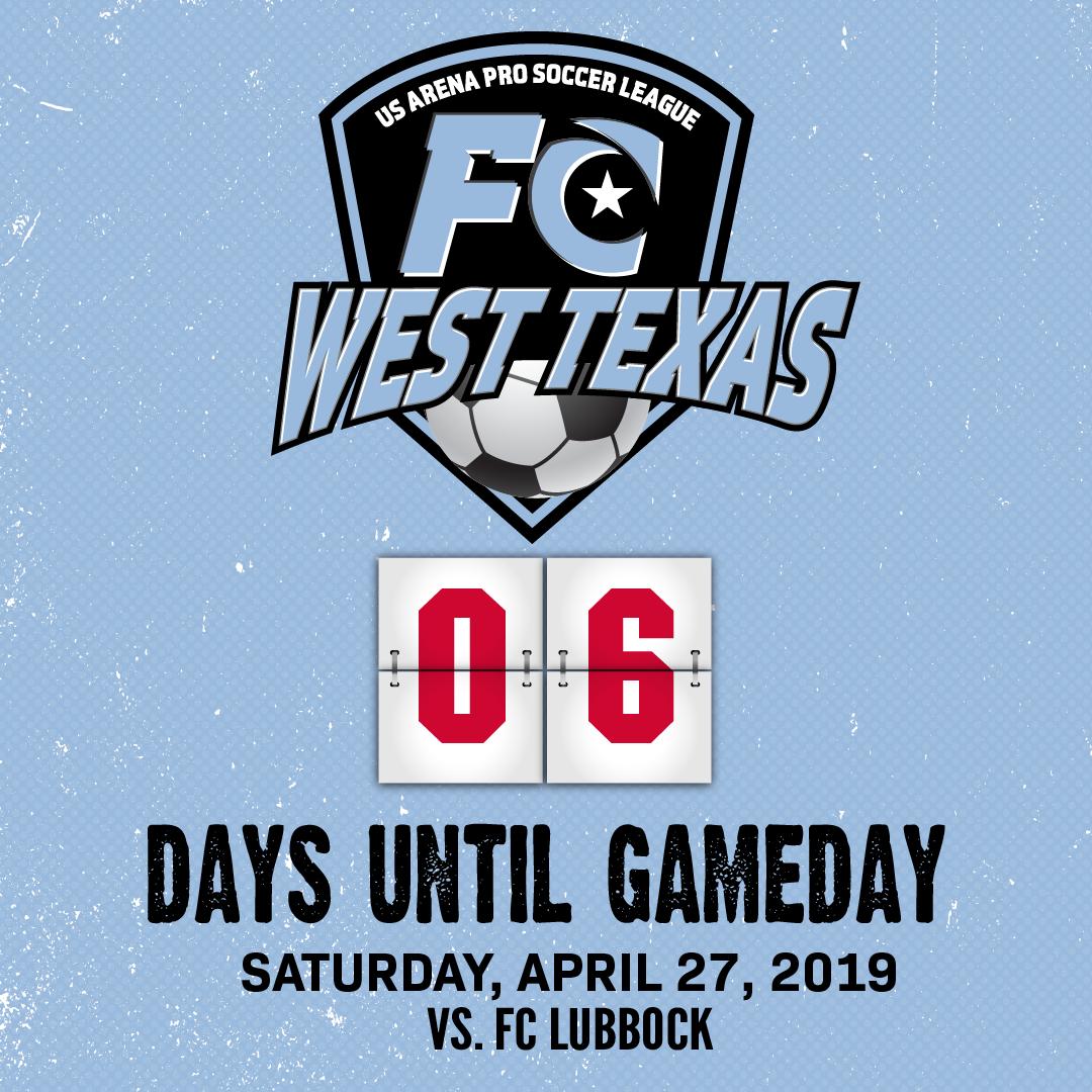 FCWestTexas1's tweet photo. Just 6 days until our first home game of the season at the Ector County Coliseum! Get your tickets now - 1(800) 514-3849 ⚽️ #ItsTheFinalCountdown #FCWestTexas #ProSoccer #USAPSL #ComeKickItWithUs https://t.co/yk1w4ZVyGZ