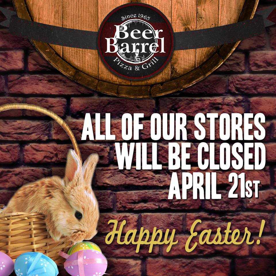 Happy Easter! All of our locations will be closed today in observance of Easter.
