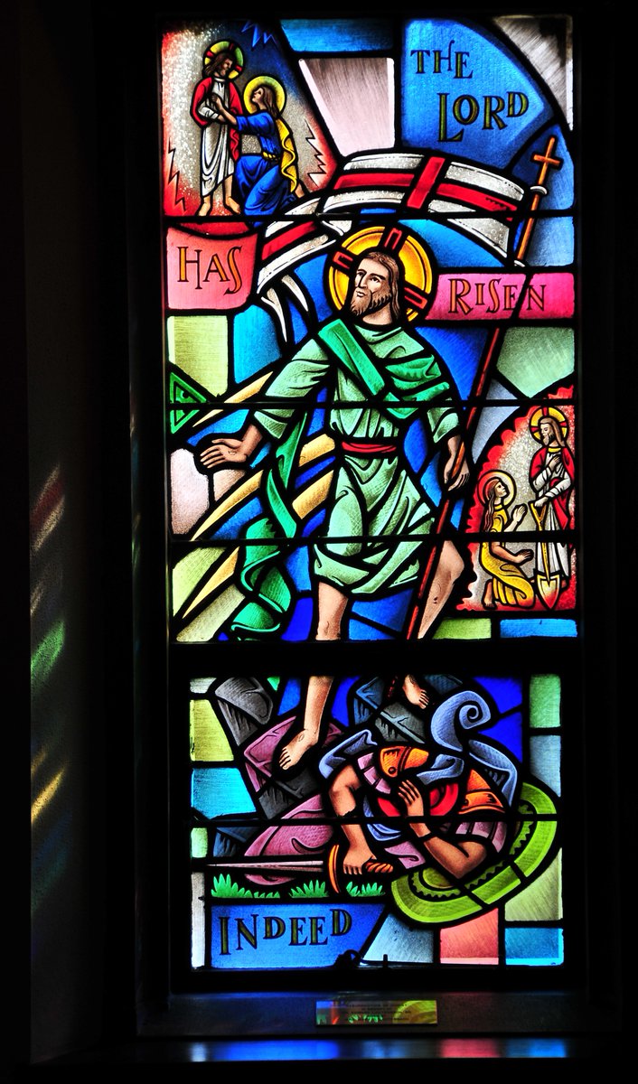 BmoreImmanuel's tweet photo. He is Risen Indeed!  Alleluia!  
Happy Easter to you!
(📸 of one of our stained glass windows) https://t.co/t4BX8ovHN8