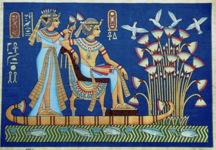 上品なスタイル エジプト エジプト パピルス額付 画家HABIB作品
