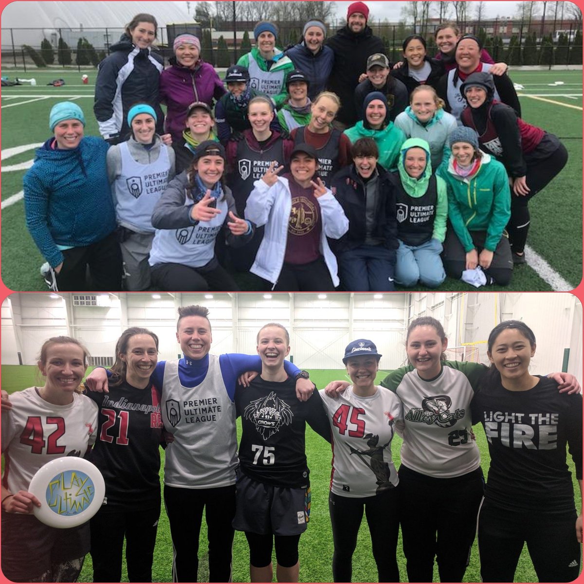 IndyRedUltimate's tweet photo. In our last day together as a team before our @PremierUltimate games begin, we survived 6 hours of practicing outside in 30-40 degree weather (with constant rain), and then some of us went directly to volunteer at a clinic. #weREDdy #getupgiveback https://t.co/AjQo10WG7I