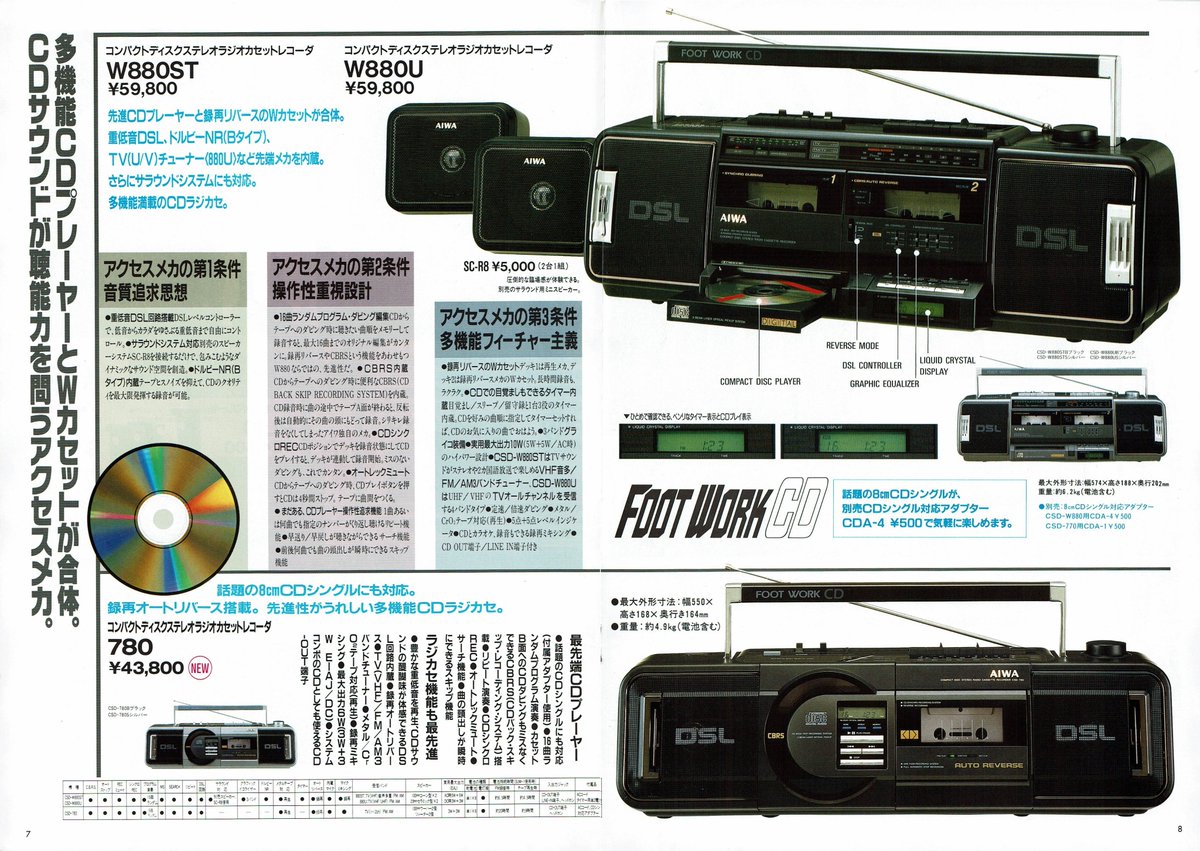 AIWA カセットレコーダー・ラジオ 総合カタログ（1988.5）② 同社初のW