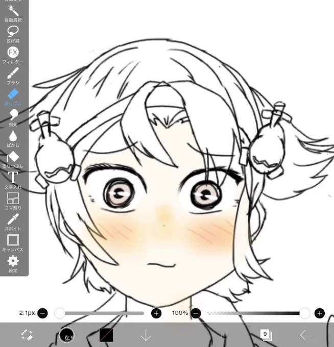 寝る前に八十亀ちゃんを描こうとするも、髪の構造がまるで理解出来ず、無事死亡。よくありがちな耳っぽい髪になってしまいました... 