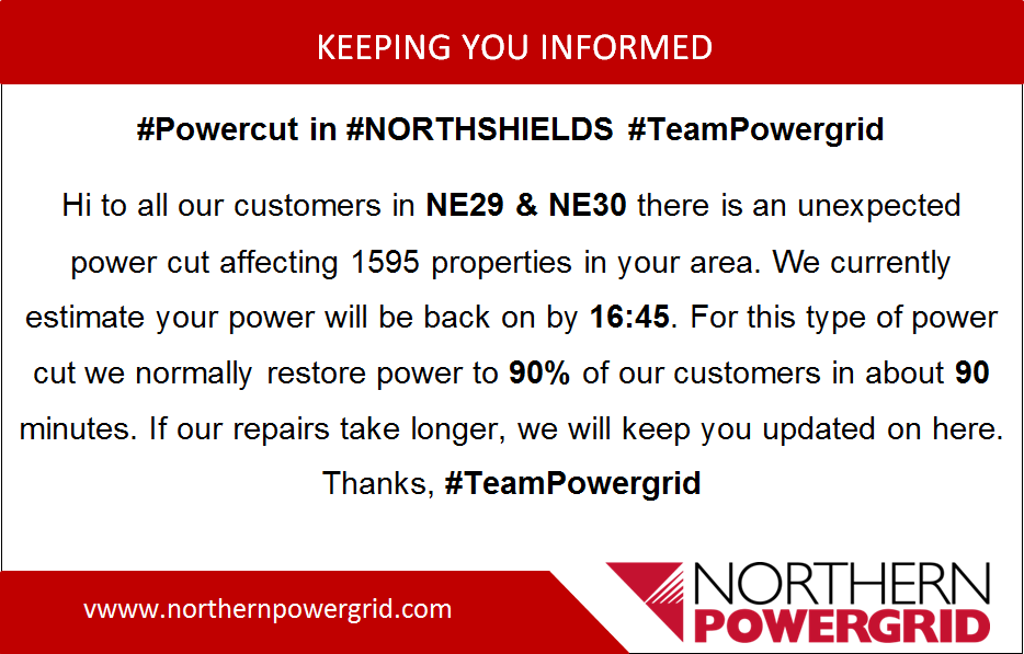 #Powercut in #NORTHSHIELDS #TeamPowergrid