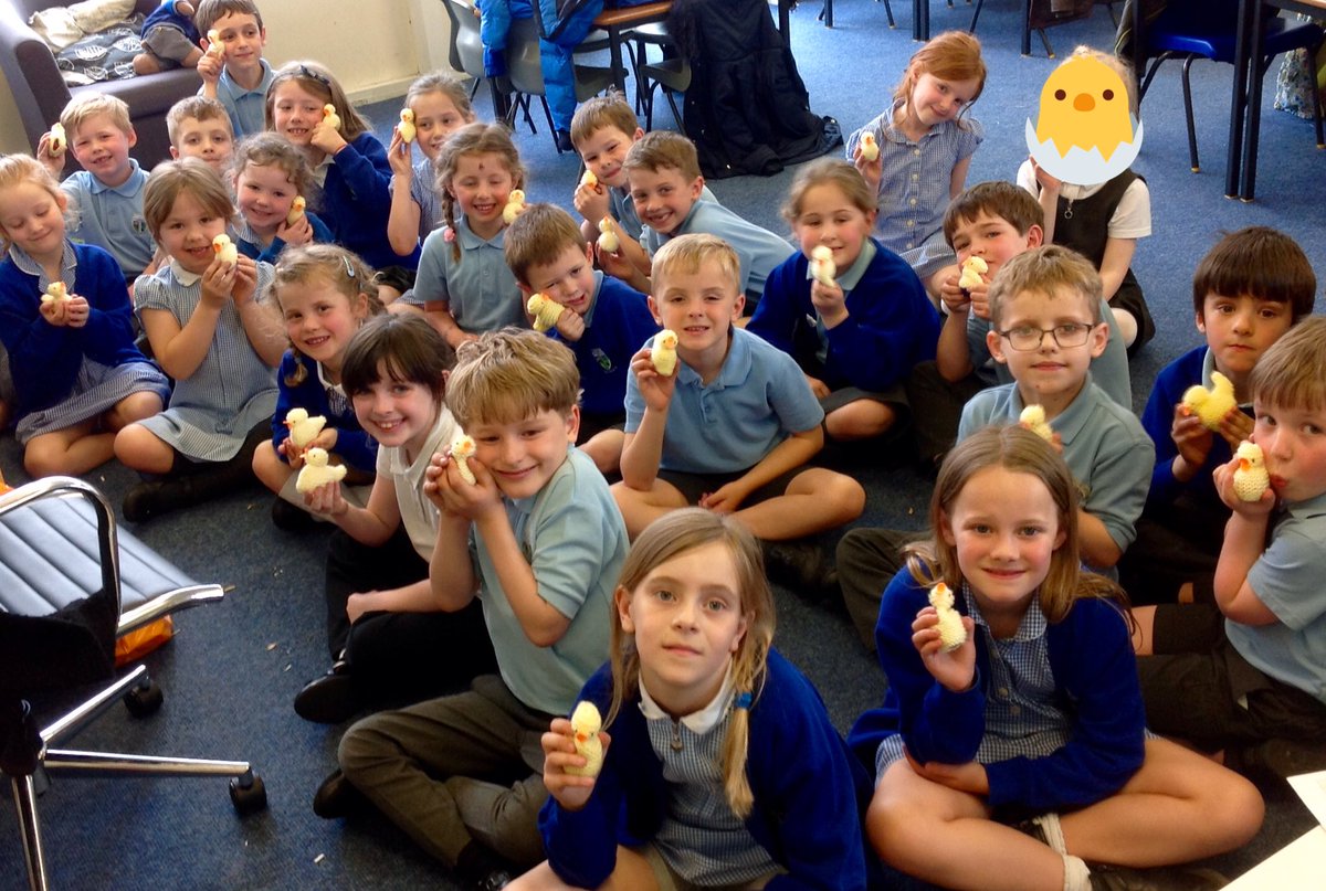 TarvinPrimary's tweet photo. Happy Easter from Potter class! We loved our knitted Easter chicks. Thank you to Grandma Rigg for knitting them. #easter #chicks #eggs #potterclass https://t.co/PlnDJudPb7