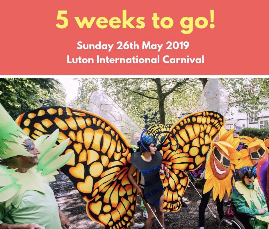 luton_mas's tweet photo. 5 weeks to go until weh touch de road for Luton International Carnival. 

Save the date! Sunday 26th May

Wardown Park, Luton

#LIC19 #LAM19 #LutonAssociationofMas #LutonInternationalCarnival2019 https://t.co/nhr4YMXURO