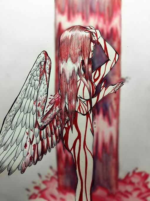 1 pic. 2017 Vs 2019 "Reign of the Gods" #redraw #drawthisagain #angel #blood #nsfw #naked #nudity #tits