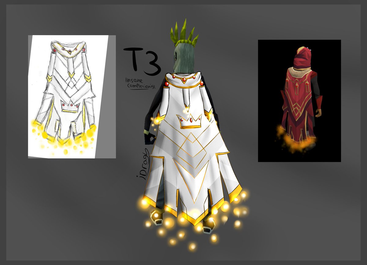 Dragy's tweet photo. uhmm ok it looked better in my head but heres my attempt at designing a T3 completionist cape using the original design as base

Particles would be RGB recolourable / rainbow mode

#runescape #compcape https://t.co/Nj9Q195TVs