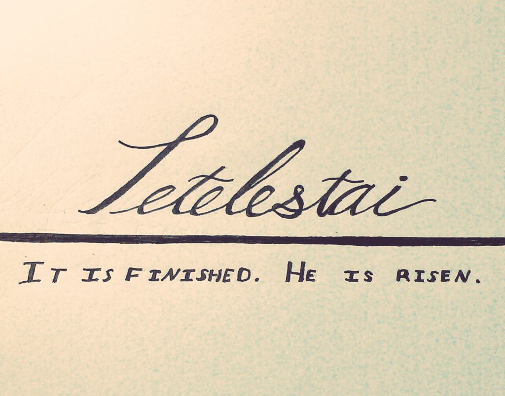return2edenband's tweet photo. t e t e l e s t a i 
It is finished.

h a l l e l u j a h 
He is risen.

Happy Resurrection Day! https://t.co/uxfNwYcuQS