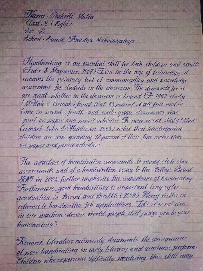 AhmedIbb_'s tweet photo. The handwriting of Prakriti malla, the class VIII student from Nepal, has been recognised as the best ever handwriting in world. 😉 https://t.co/W7afpRS2Ao