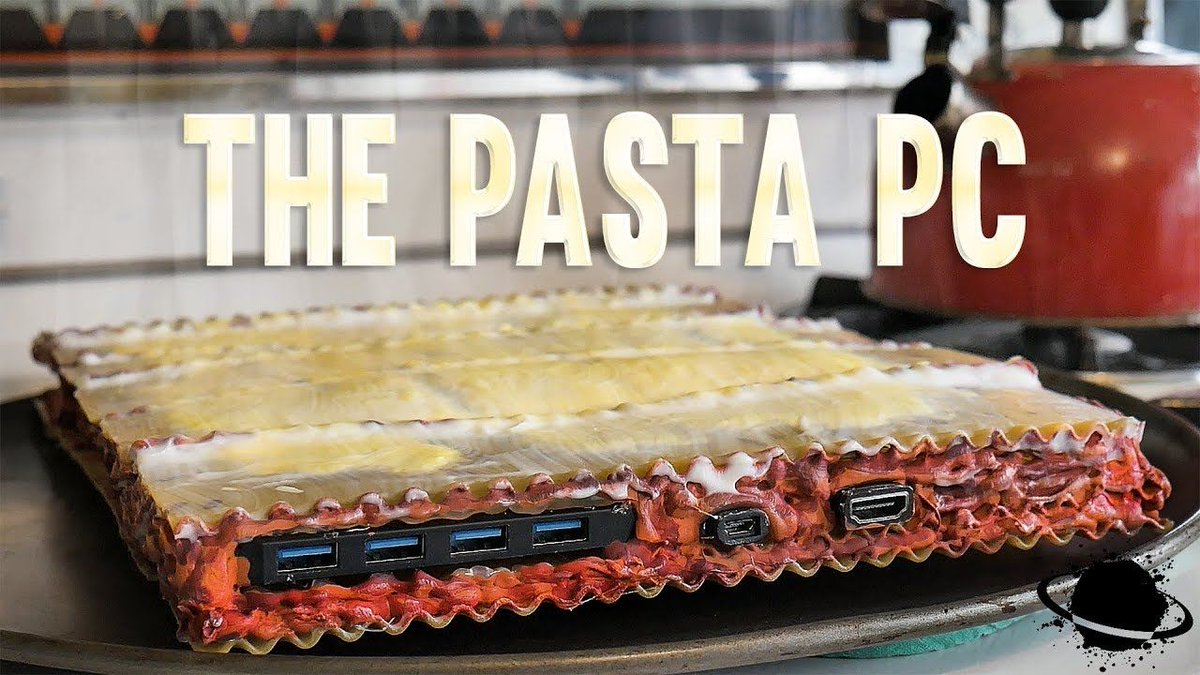 verge's tweet image. Stop what you’re doing, and gaze upon this PC made out of pasta theverge.com/2019/4/21/1848…