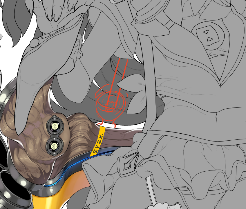 腰のスペースが少し気になってます
肩紐の先を描き忘れてるので
ひっぱってくれるパーツをたぶん描き足します
テープっぽいパーツは後でダッセ!って感じたら
素直にはがします(ペリペリ 