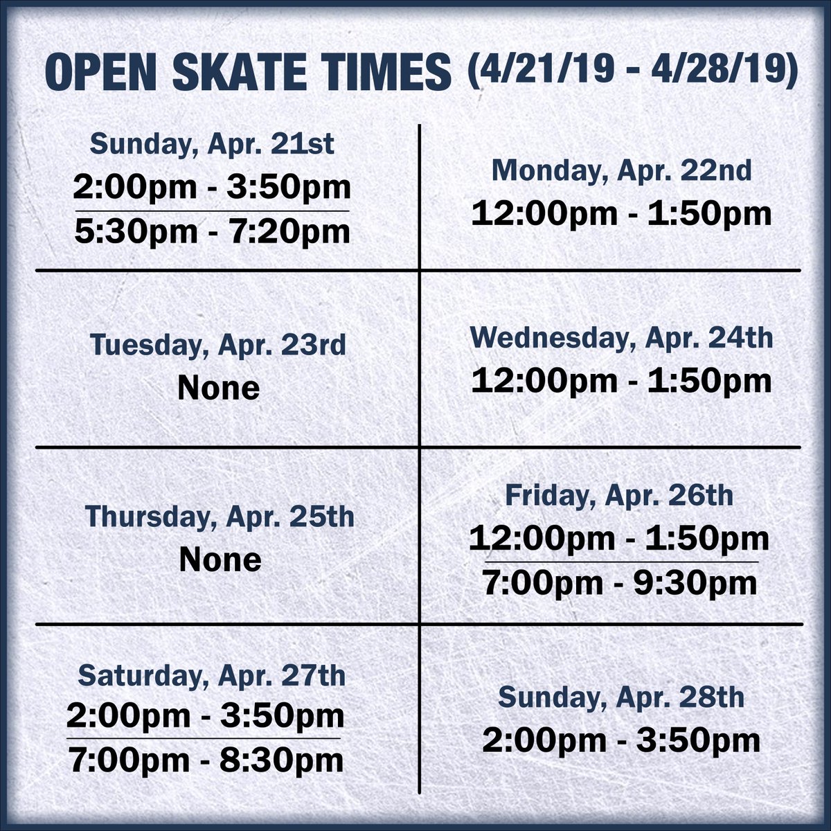 CenterIceCanton's tweet photo. Check out this week's Open Skate times! Head over to our website for the full schedule. https://t.co/tNWIVCWoVs https://t.co/GeROmXPFyt