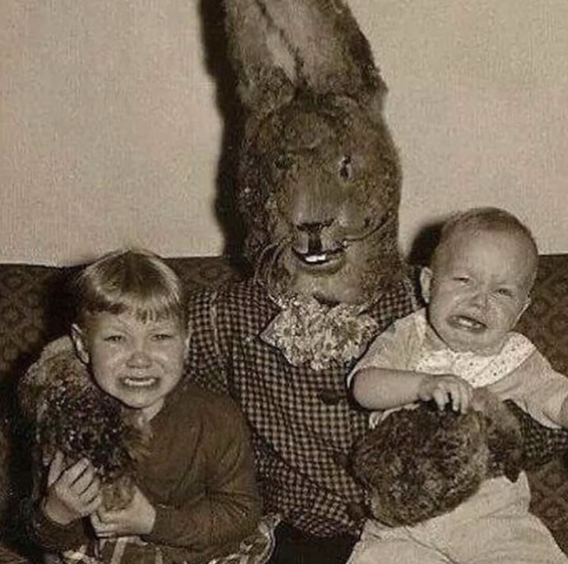 bondwooley's tweet photo. Happy Easter, kids, from Lester and Charlie!
🐇🐇🐇.
#lesterandcharlie#usa #instaamerica #instapolitics #satire #easter #horrorcostume #cryingchildren #vintagephoto https://t.co/D2SyykVByd