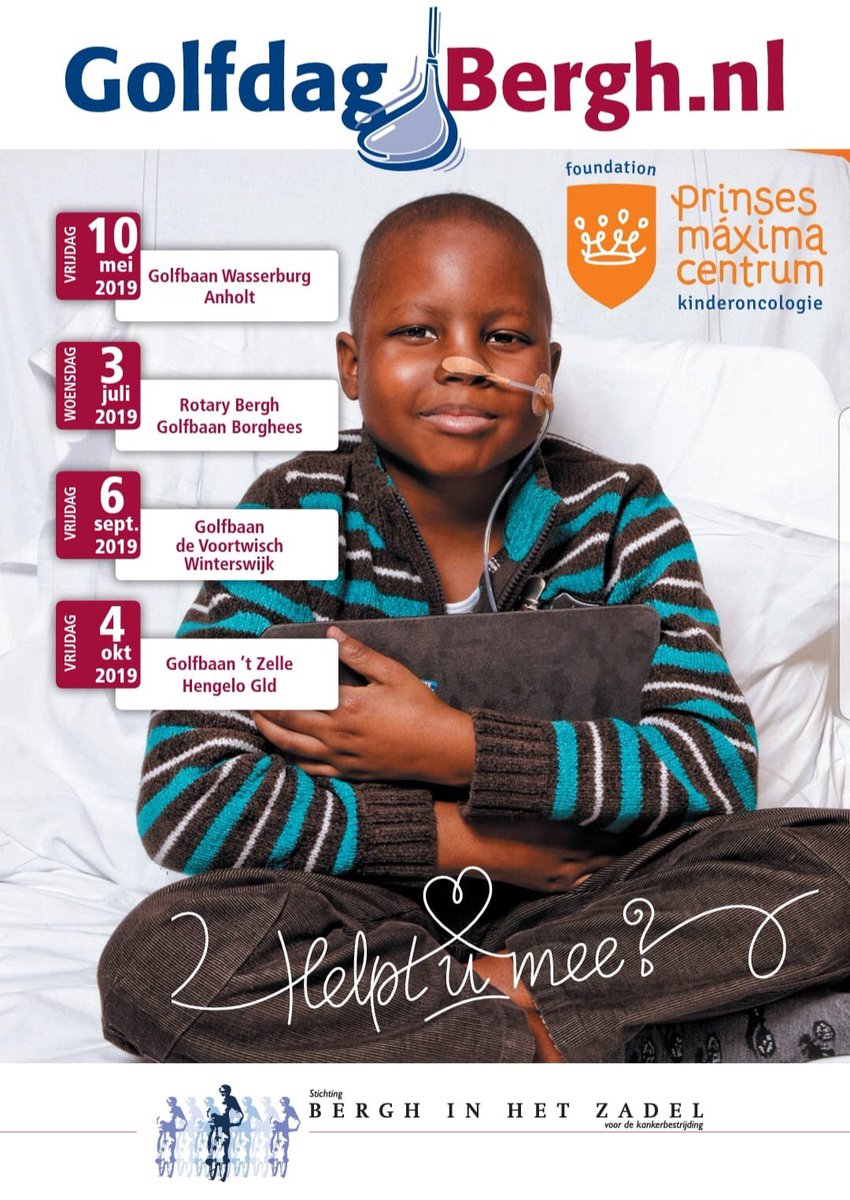 Dit jaar gaat de opbrengst van de golfdagen van GolfdagBergh en Rotary Bergh naar verbetering van de behandeling van kiemcelkanker in het <a href="/prinsesmaximac/">PrinsesMáximaCentrum</a> 
10 mei starten we op de schitterende golfbaan Wasserburg Anholt.
Doet u mee?
Aanmelden:www.golfdagbergh@berghinhetzadel.nl