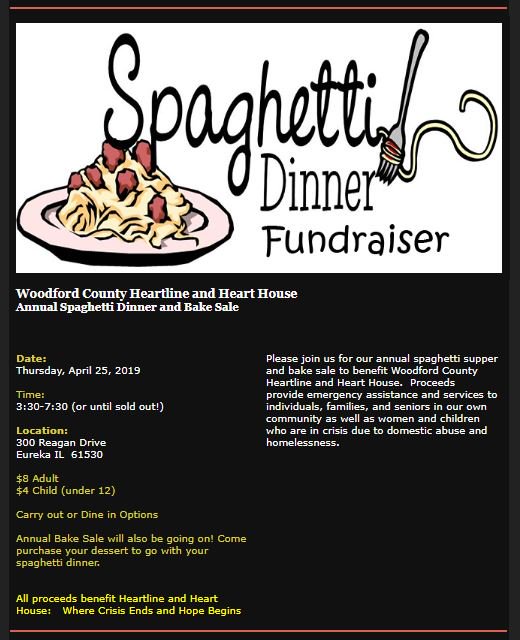 If you're in the area, Heart House will be holding its annual Spaghetti Dinner fundraiser this coming Thursday (April 26) in Eureka, IL. Come out and enjoy great food to support an outstanding cause!