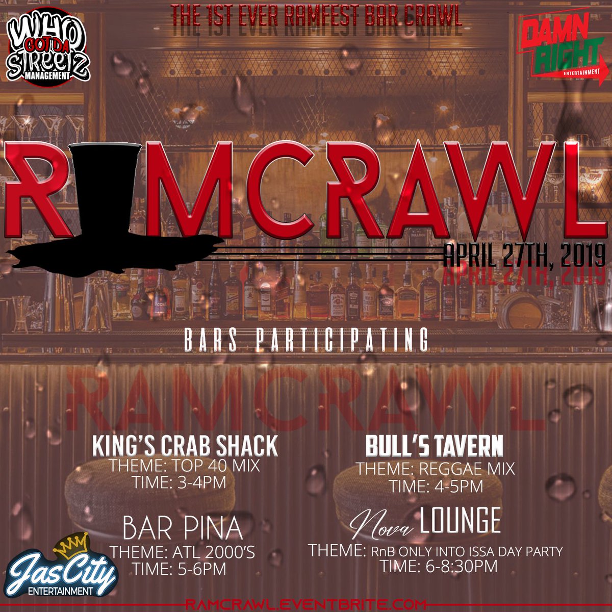 DPtheMC's tweet photo. SATURDAY APRIL 27TH
FIRST EVER #RAMFEST BARCRAWL IS FINALLY HERE!!
#RAMCRAWL: THE #RAMFEST BAR CRAWL
ONLY FOR THE 21+
WE GOT DRINK SPECIALS AND MORE SURPRISES AT EVERY VENUE
FOR TICKETS : https://t.co/jtA6GdpRgN
3PM-8PM
SEE YOU THERE ๐
IF YOU NOT DRINKING DONT COME ๐คจ https://t.co/NYCS32WDYW