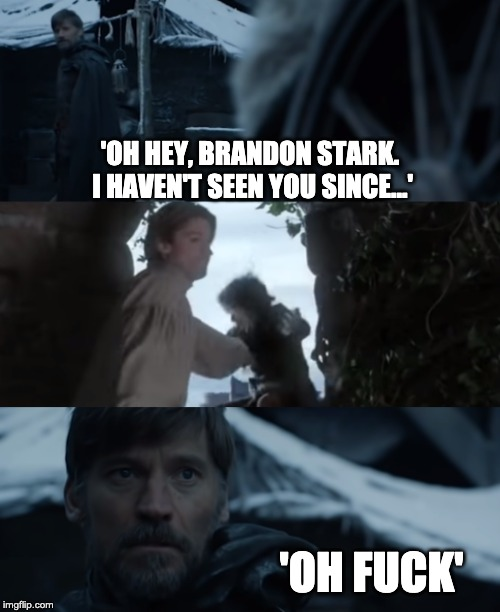 bingeofthrones's tweet photo. Don't worry #Jaime, there is no #BrandonStark anymore, just the #3EyedRaven. You should be fine....

#S8E01 @nikolajcw #sisterlover @Isaac_H_Wright #seasonpremiere #gameofthronesmemes #forthethrone #season8 #got8 #winteriscoming #warishere https://t.co/PxYUZwpw0U