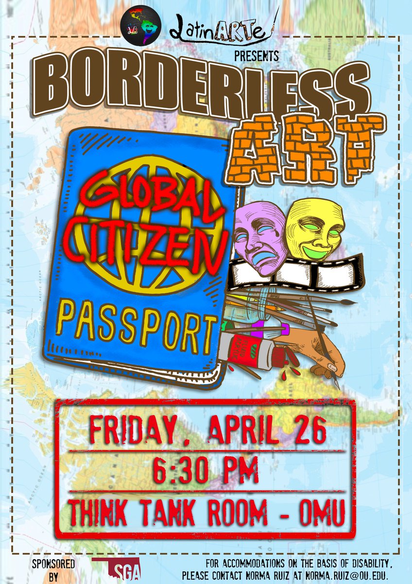 OU_MLLL's tweet image. Come join LatinARTe in the Think Tank Room at the Union on Friday, 26 April at 6:30 PM for an exhibition of Borderless Art!