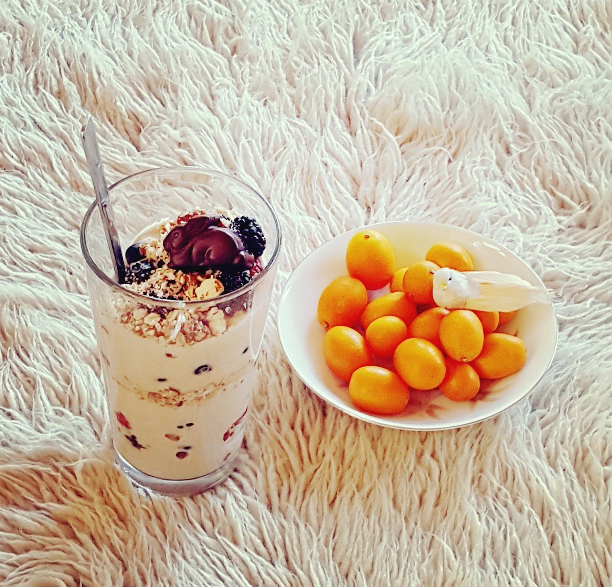 Happy Eeeeeeaster! #kumquat #veganeaster #veganparfait #veganchocolatebunny #rawchocolate #cacao #rawfood