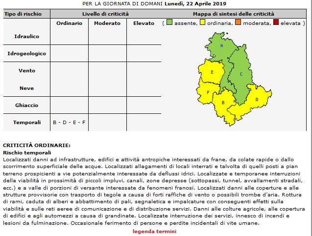 CivitasinterTr's tweet photo. #allertameteo Bollettino Criticità ORDINARIA (allerta gialla) per domani  22/04/2019 ZONE B D E F per RISCHIO TEMPORALI - maggiori informazioni su  https://t.co/U21LpWGTkU https://t.co/fYuJQeq2pd