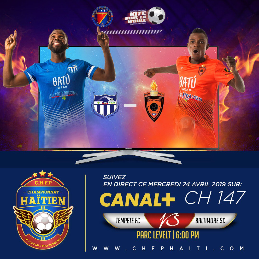 fhfhaiti's tweet photo. ALERTE 🚨Pi gwo DERBY vil SENMAK la ap JWE #24AVRIL🙌🏾💥 #TEMPETEFC vs #BALTIMORESC pral gen BOUL🤞🏽 #11eJOUNEN #sériedouverture #CHANPYONANASYONALla🏆#saison2019 #FHF2019# YonLòtNivoFoutbòl #KITEBOULLAWOULE⚽🇭🇹 https://t.co/oE4Vioi8da