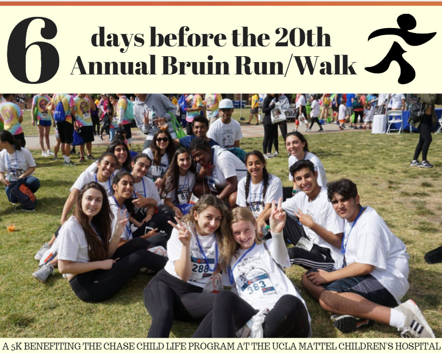 6 MORE DAYS LEFT TO REGISTER AND DONATE!

*If you’re a UCLA student, message me or Bruin Run/Walk for the special student discount!*

Visit bruinrunwalk.com for more details on registration.

Register, get ready, and go!