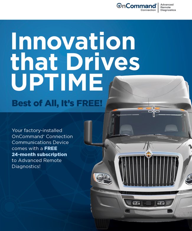 OnCommandConnec's tweet image. Who doesn&apos;t like #free? A OnCommand® Connection Communications Module &amp;amp; free 24-month #telematics service subscription, which includes access to the OCC portal is now standard on all #International® LT® Series, RH™ Series, and LoneStar®. Learn more here: ow.ly/ePe130l5cON