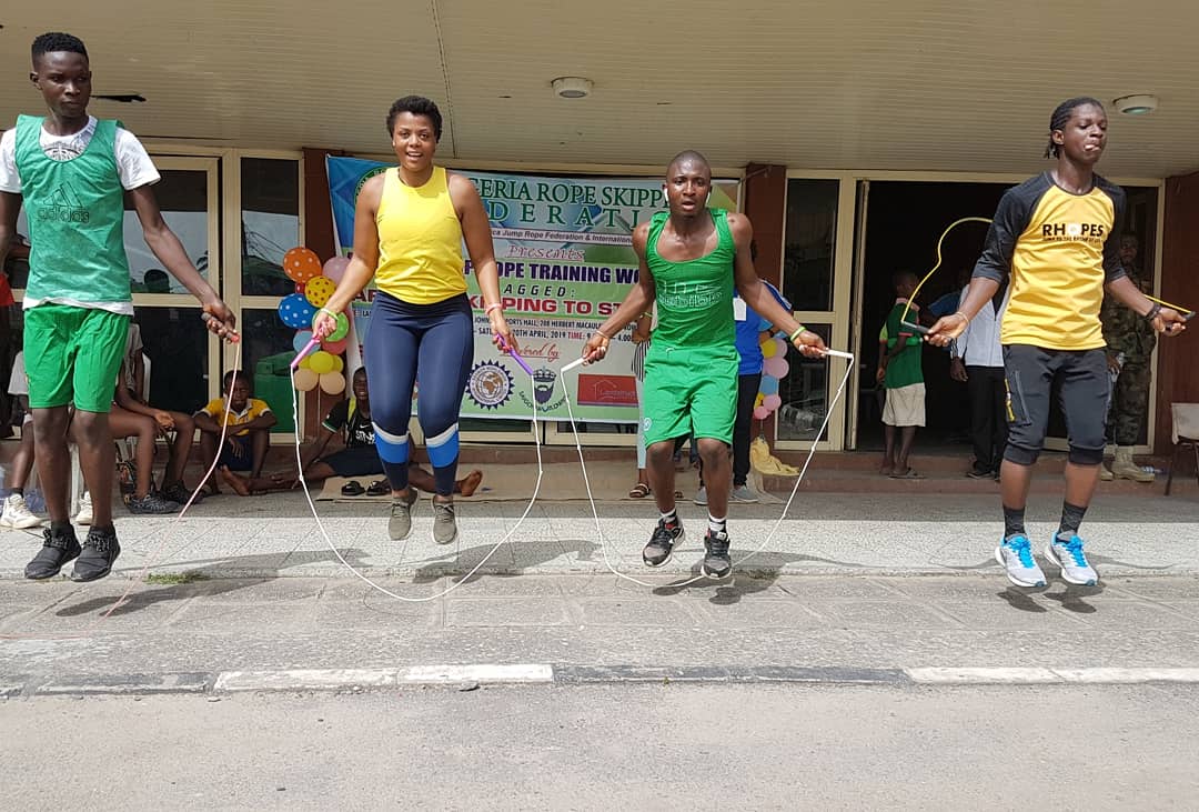 KeoMokolopo's tweet photo. African jump rope training workshop concluded in Lagos. Thanks @WorldJumpRope for making it possible. Africa is indeed growing. #onecountryatatime
#nigerianropeskippingfed your hospitality was amazing.
#โฅ๏ธjumprope https://t.co/eoMPLGlsLO
